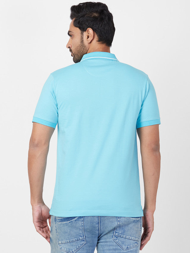 Park Avenue Blue Printed Slim Fit Cotton Blend T-Shirt