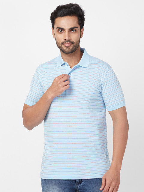 Park Avenue Men Blue Slim Fit Stripe T-Shirt