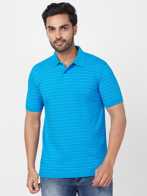 Park Avenue Men Blue Slim Fit Stripe T-Shirt