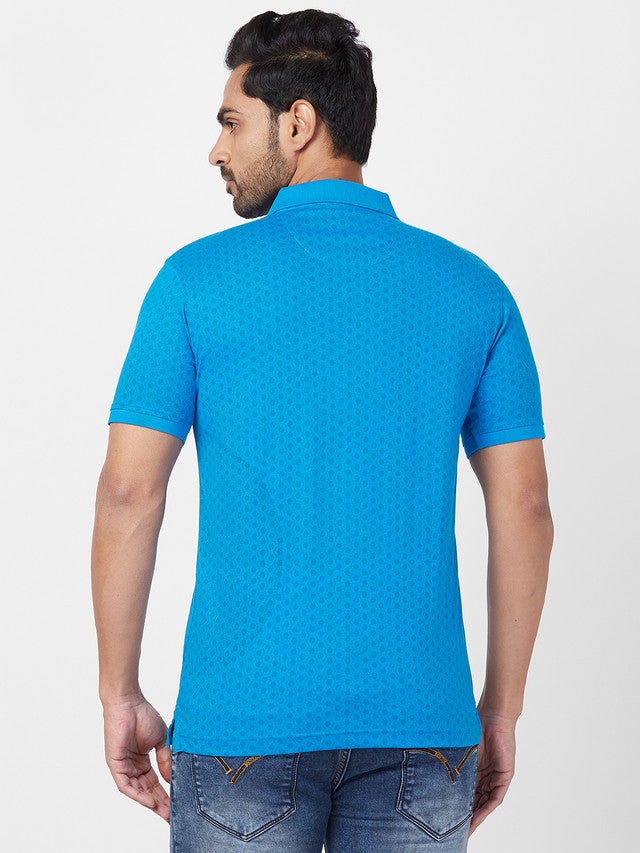 Park Avenue Men Blue Printed Slim Fit Half Sleeve Polo Neck T-Shirt