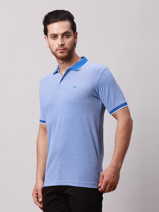 Park Avenue Blue Two Tone Slim Fit Half Sleeve Cotton Blend T-Shirt