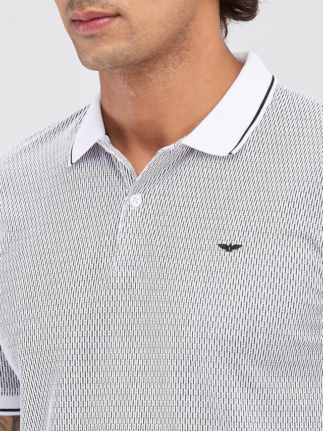 Park Avenue White Printed Slim Fit Cotton Blend T-Shirt