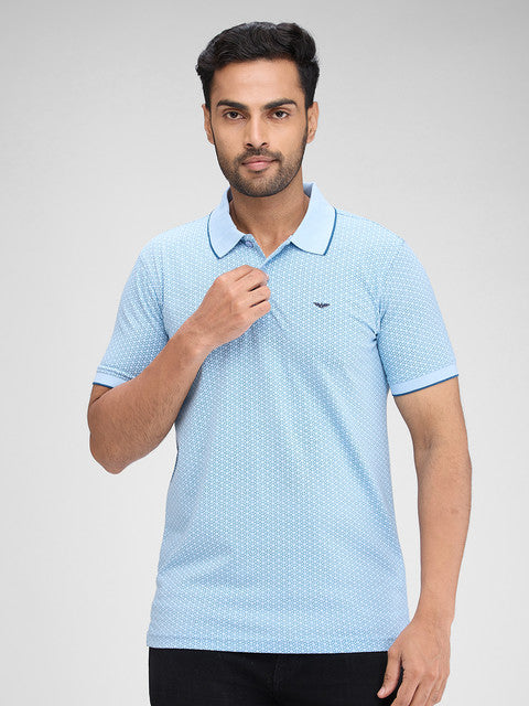 Park Avenue Men Blue Printed Slim Fit Cotton Blend T-Shirt