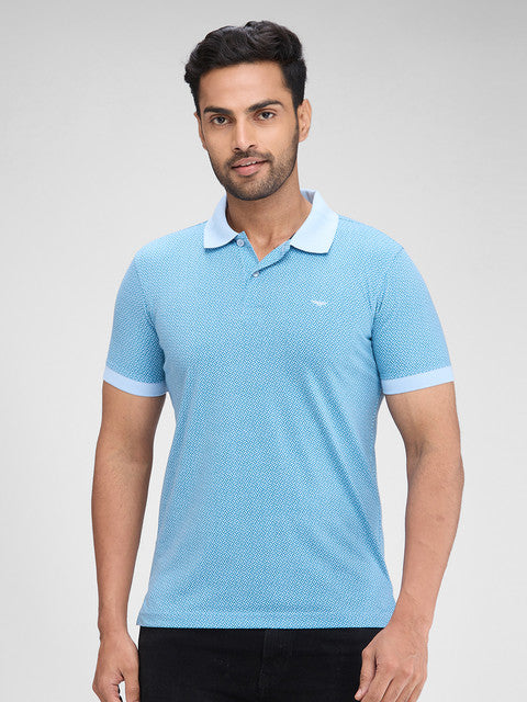Park Avenue Men Blue Printed Slim Fit Cotton Blend T-Shirt