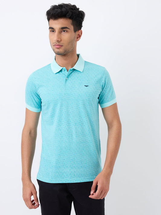 Park Avenue Men Green Printed Slim Fit Cotton Blend T-Shirt