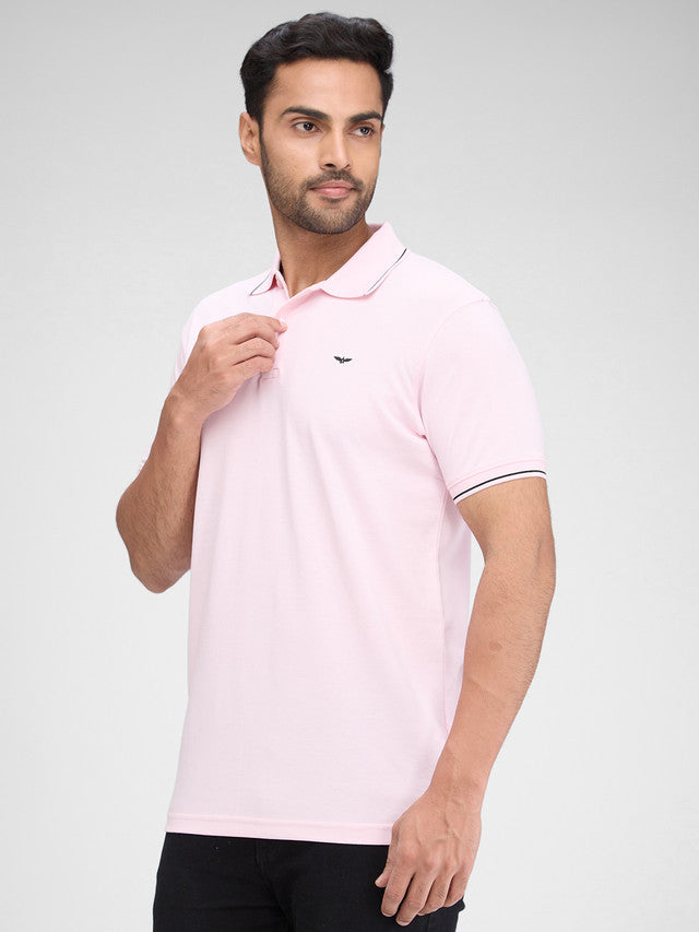 Park Avenue Pink Solid Slim Fit Half Sleeve Cotton Blend T-Shirt