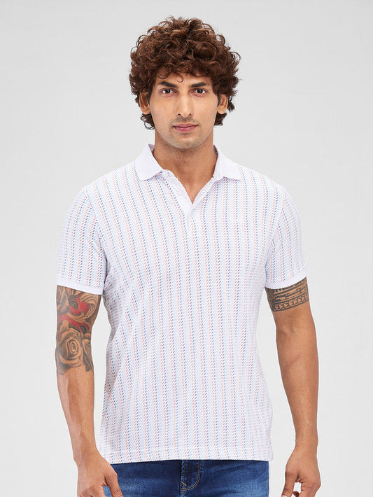Park Avenue White Printed Slim Fit Cotton Blend T-Shirt