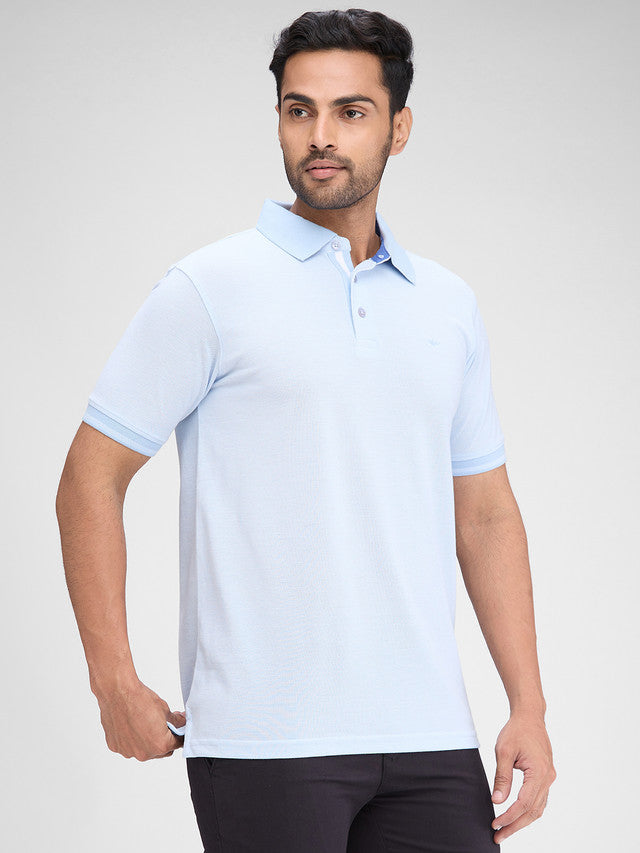 Park Avenue Blue Solid Slim Fit Half Sleeve Cotton Blend T-Shirt