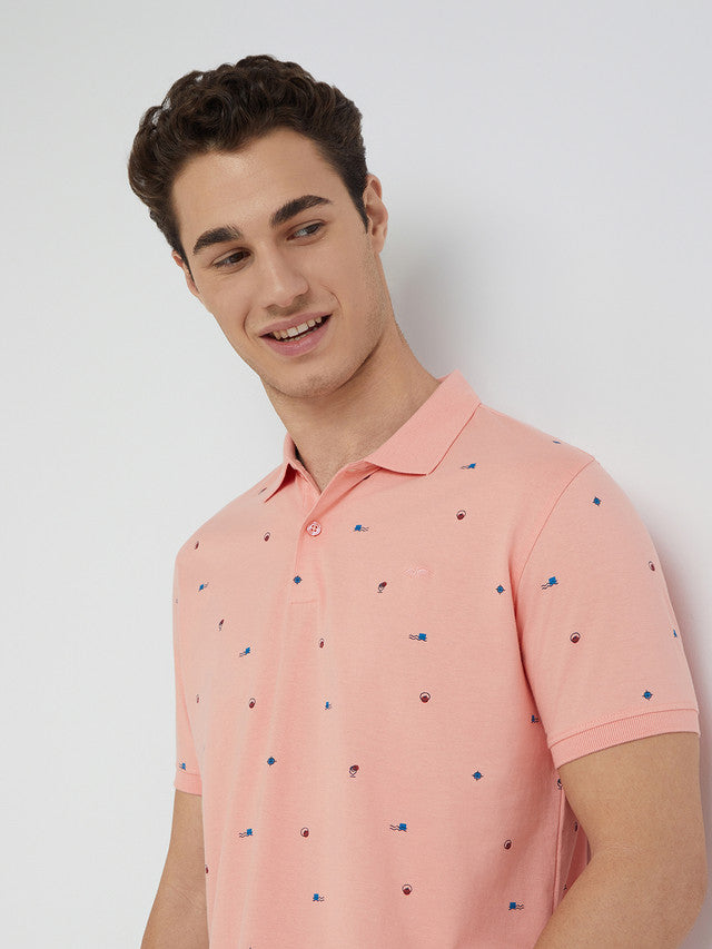 Park Avenue Men Pink Printed Slim Fit Cotton Blend T-Shirt