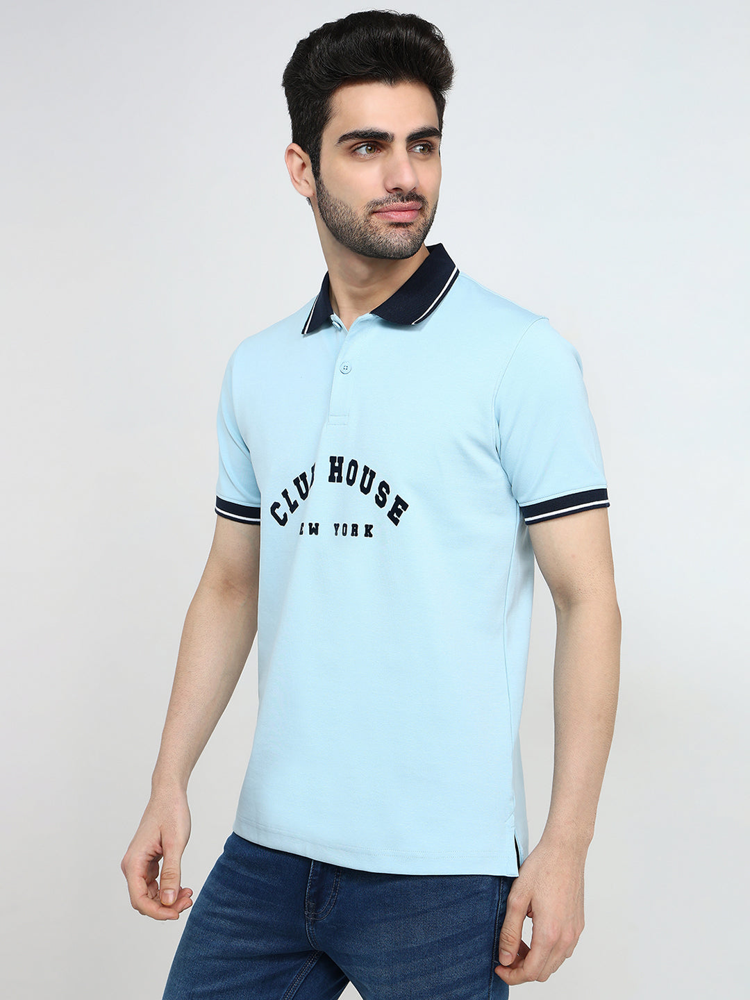 Park Avenue Men Blue Colorblock Slim Fit Cotton Half Sleeve T-Shirt