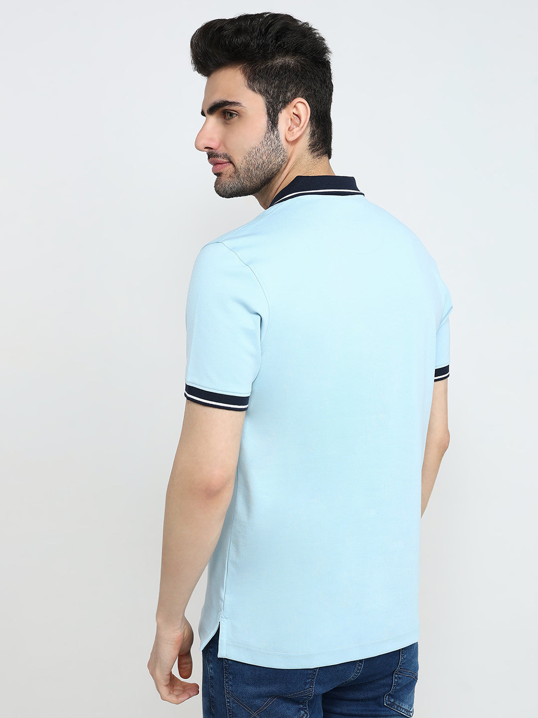 Park Avenue Men Blue Colorblock Slim Fit Cotton Half Sleeve T-Shirt