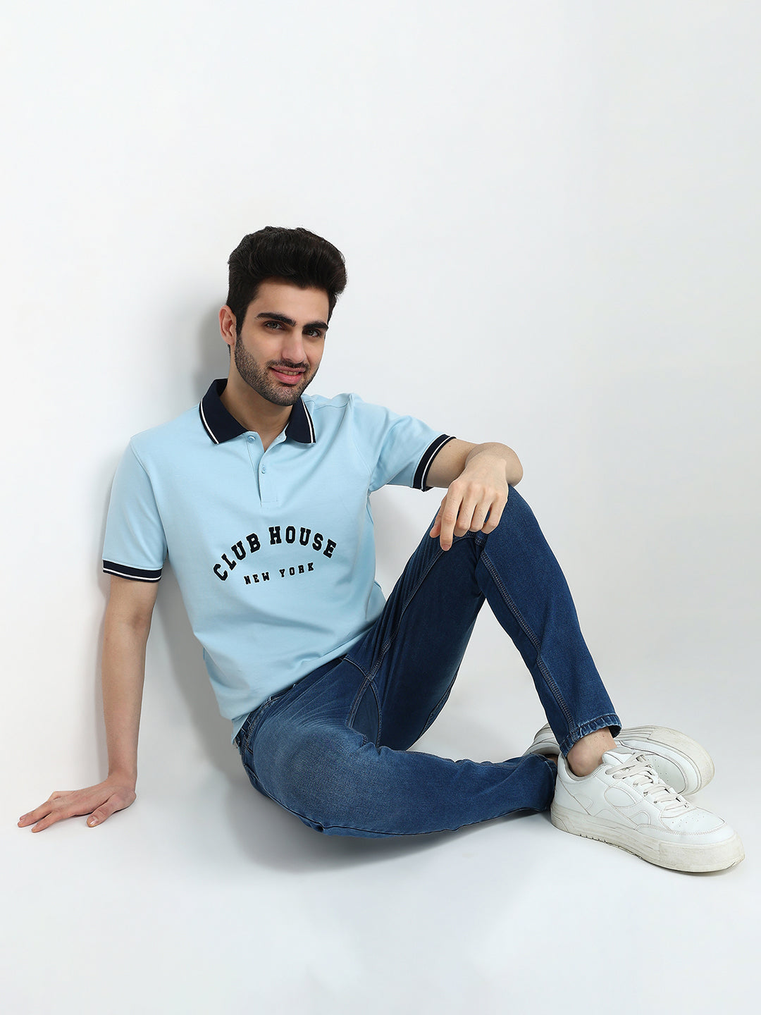 Park Avenue Men Blue Colorblock Slim Fit Cotton Half Sleeve T-Shirt