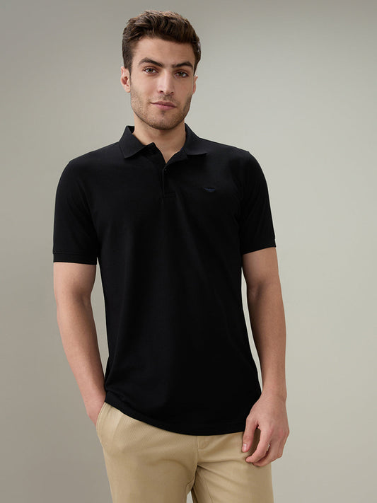 Park Avenue Men Black Solid Slim Fit Cotton Blend Half Sleeve T-Shirt