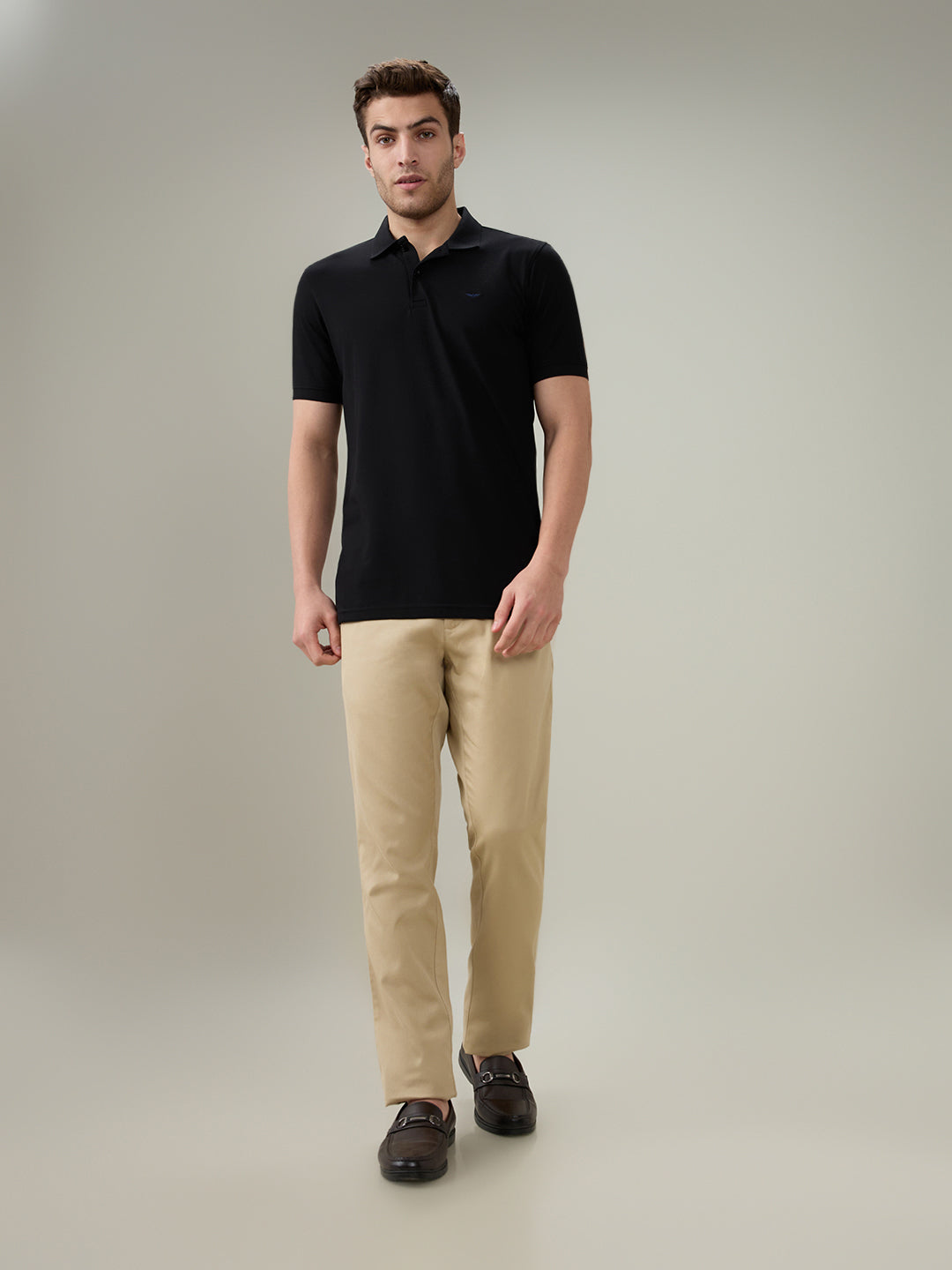 Park Avenue Men Black Solid Slim Fit Cotton Blend Half Sleeve T-Shirt