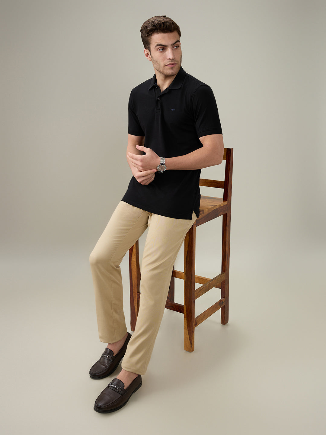 Park Avenue Men Black Solid Slim Fit Cotton Blend Half Sleeve T-Shirt