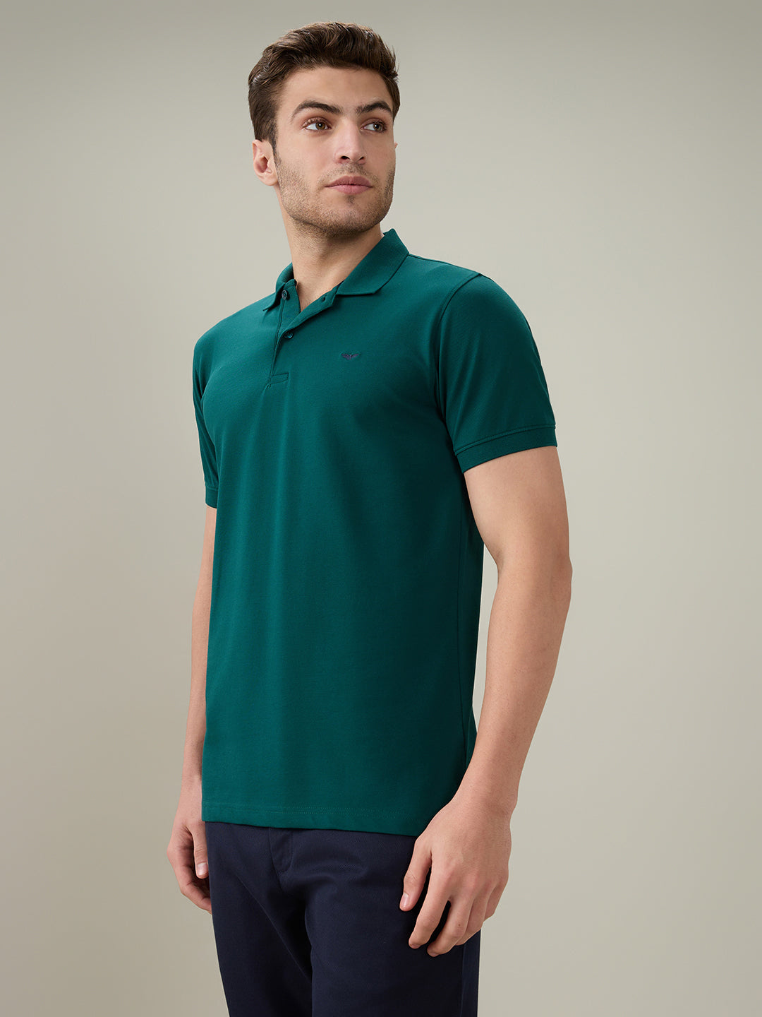 Park Avenue Men Green Solid Slim Fit Cotton Blend Half Sleeve T-Shirt