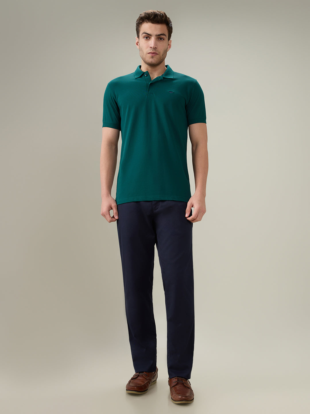 Park Avenue Men Green Solid Slim Fit Cotton Blend Half Sleeve T-Shirt