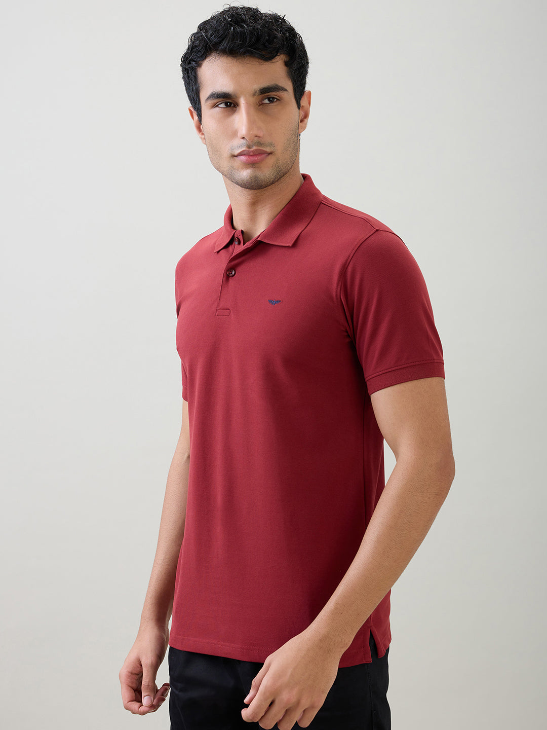 Park Avenue Men Red Solid Slim Fit Cotton Blend Half Sleeve T-Shirt
