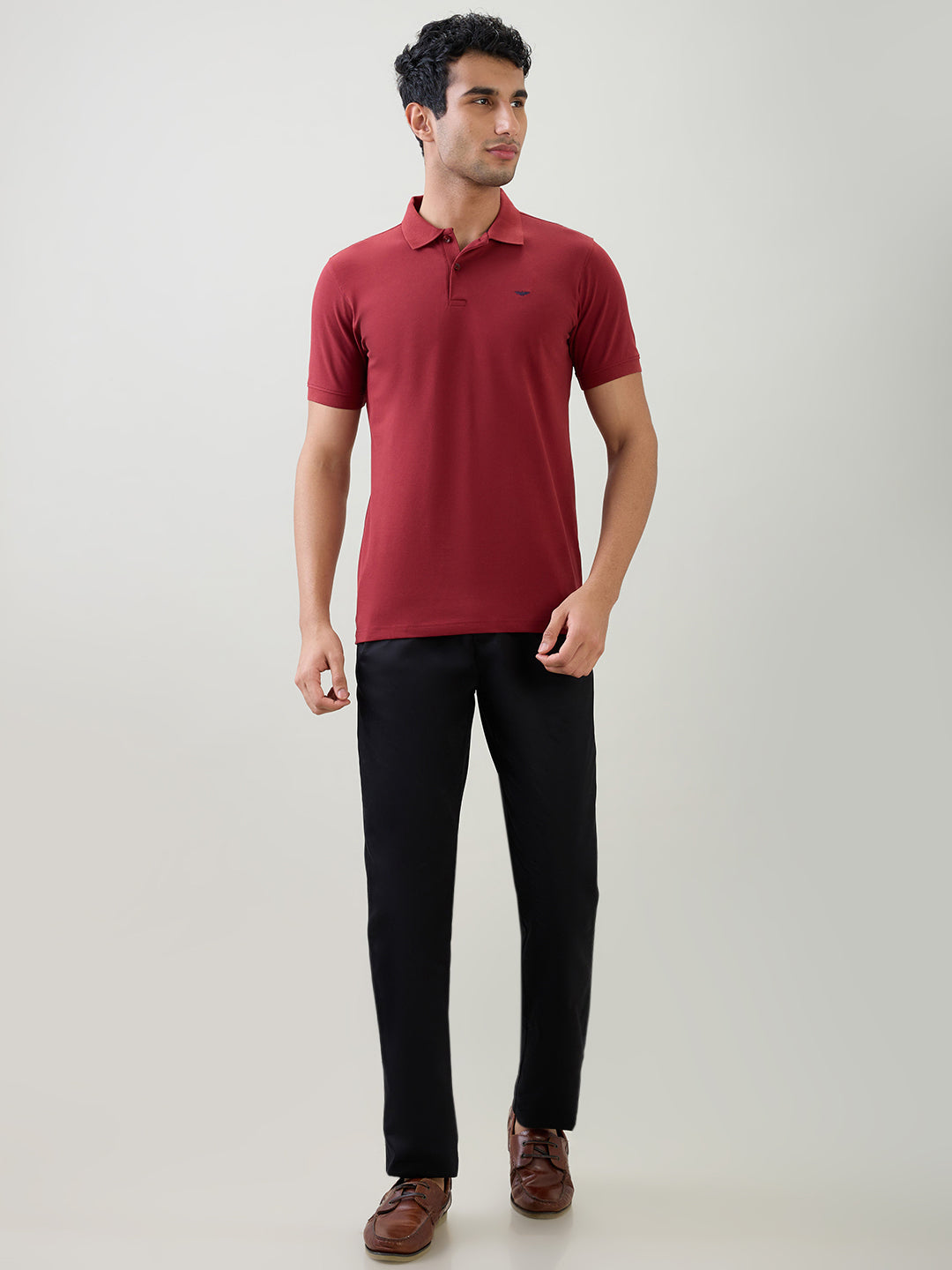 Park Avenue Men Red Solid Slim Fit Cotton Blend Half Sleeve T-Shirt