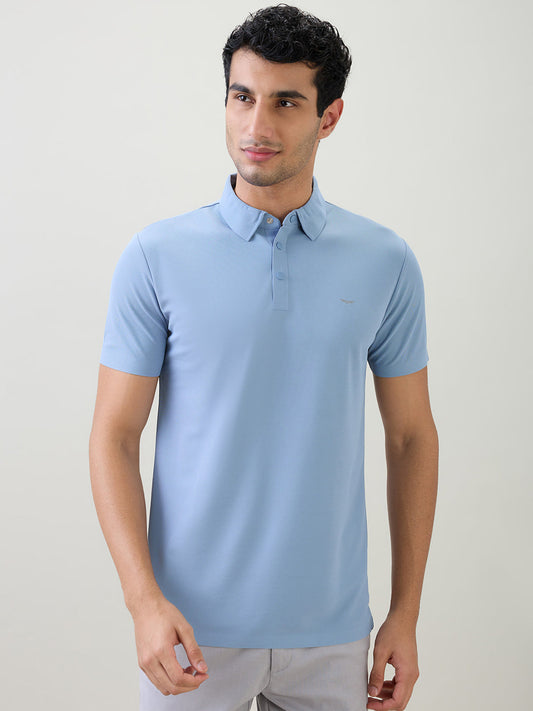 Park Avenue Men Blue Solid Slim Fit Polyester Half Sleeve T-Shirt