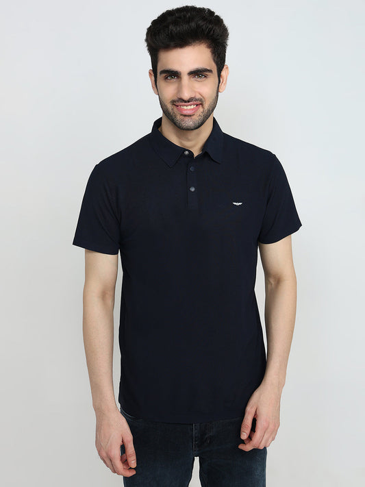 Park Avenue Men Blue Solid Slim Fit Polyester Half Sleeve T-Shirt