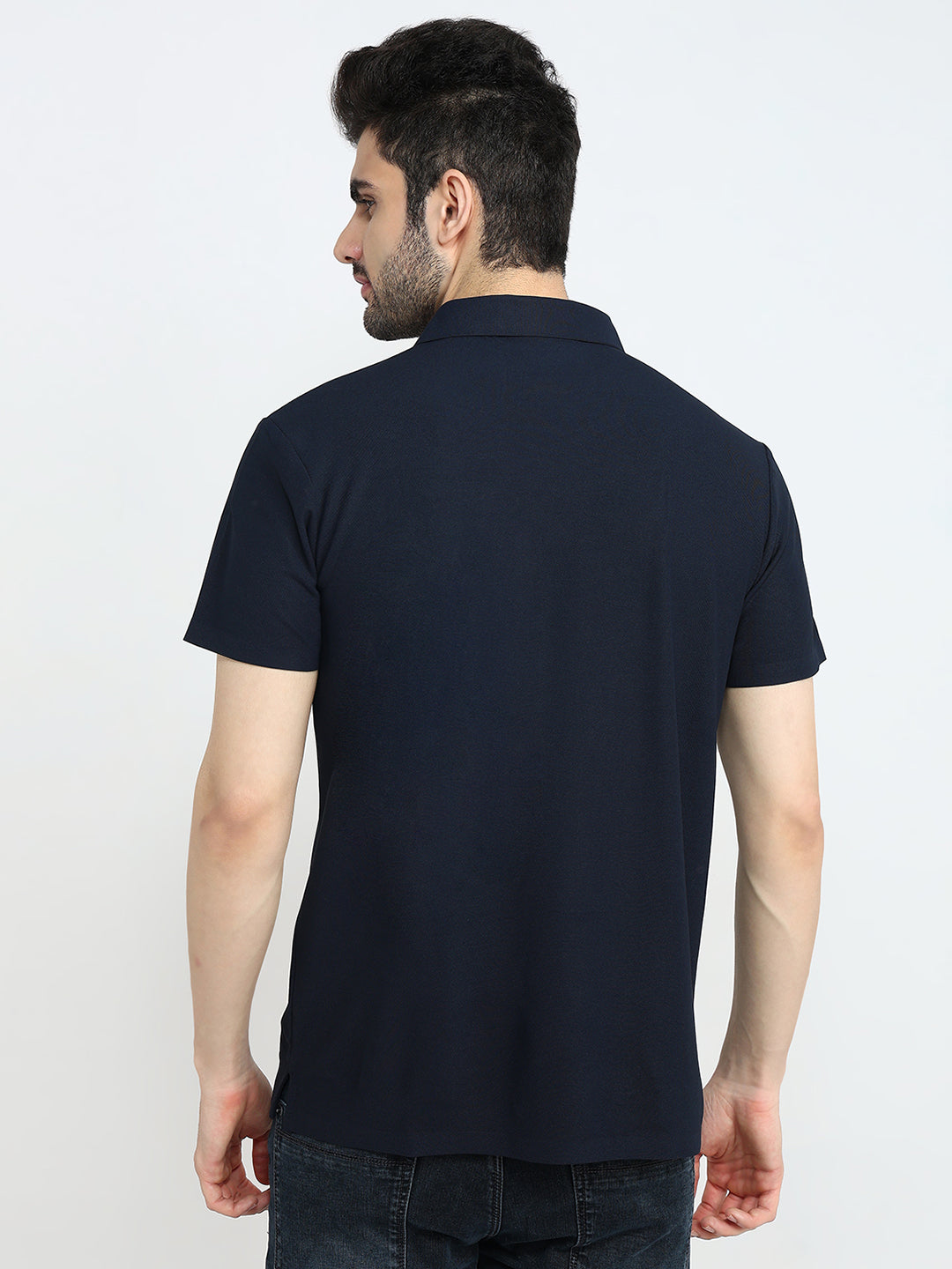 Park Avenue Men Blue Solid Slim Fit Polyester Half Sleeve T-Shirt