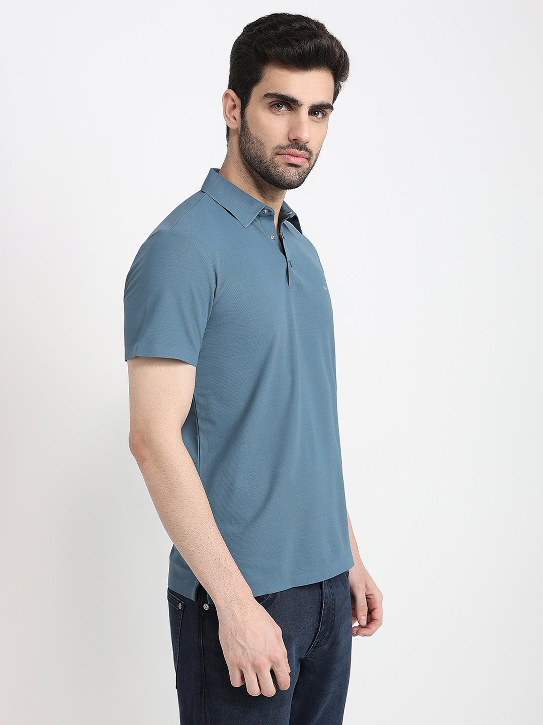 Park Avenue Men Blue Solid Slim Fit Polyester Half Sleeve T-Shirt