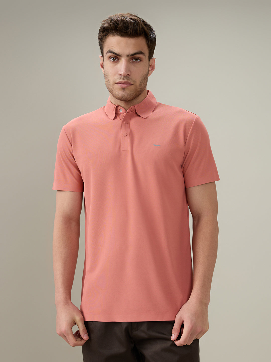 Park Avenue Men Red Solid Slim Fit Polyester Half Sleeve T-Shirt