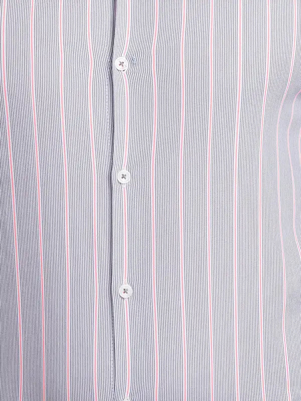 Park Avenue Men Grey Striped Slim Fit Cotton Blend Casual Shirt
