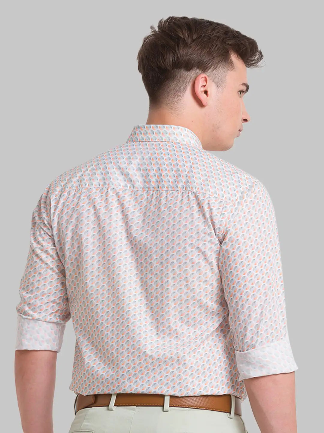 Men Orange Slim Fit Print Cotton Shirts