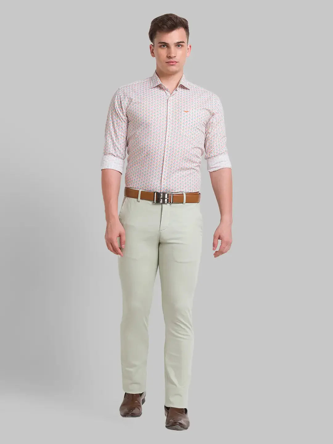 Men Orange Slim Fit Print Cotton Shirts