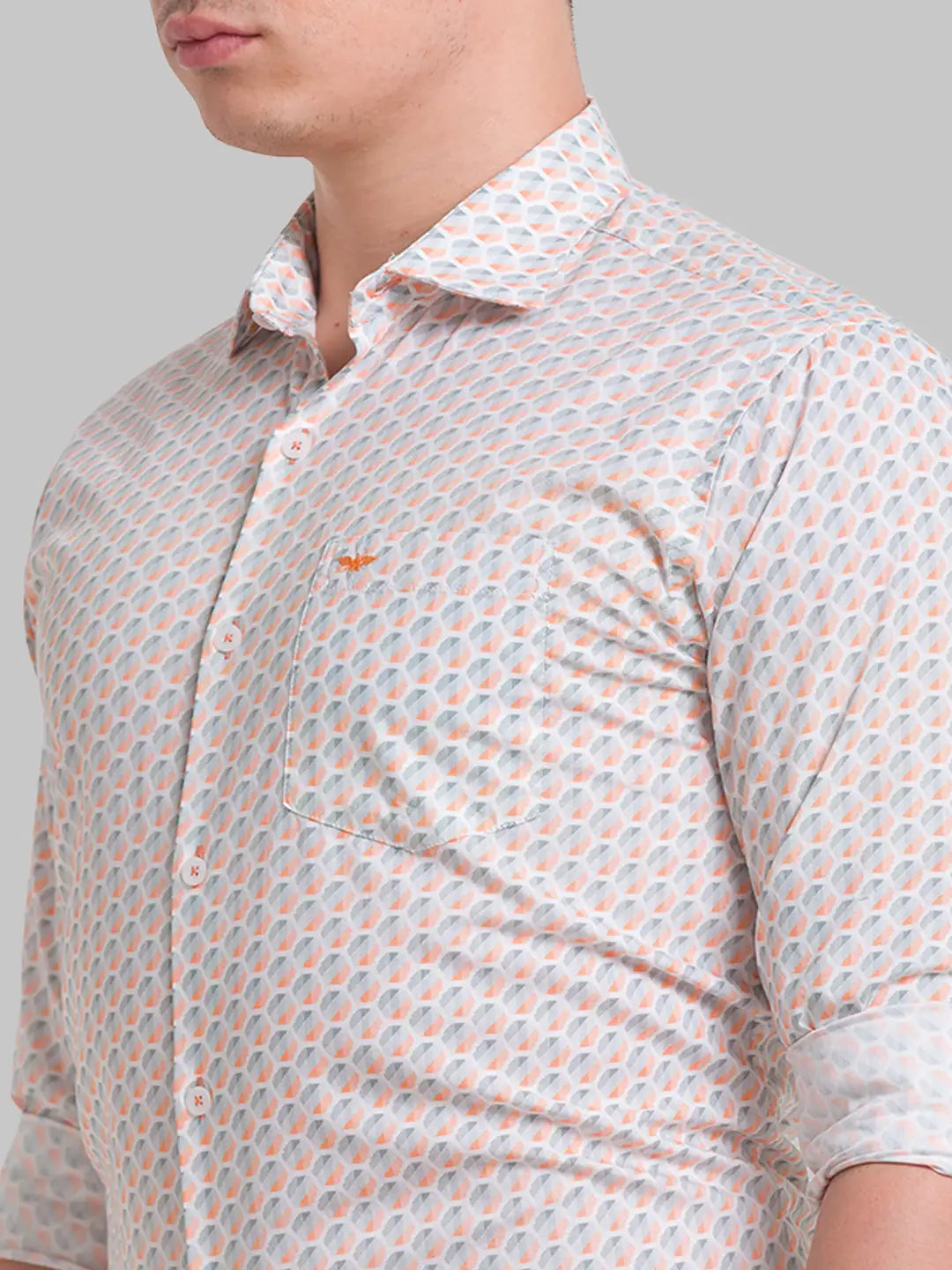 Men Orange Slim Fit Print Cotton Shirts