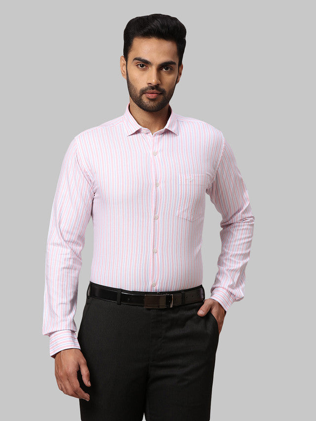 Park Avenue Men White Striped Slim Fit Cotton Casual Shirt