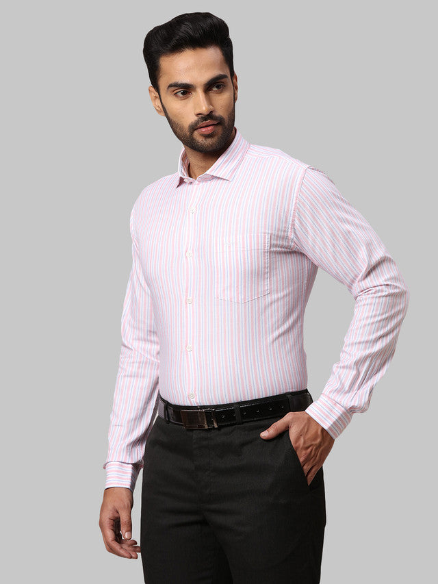Park Avenue Men White Striped Slim Fit Cotton Casual Shirt