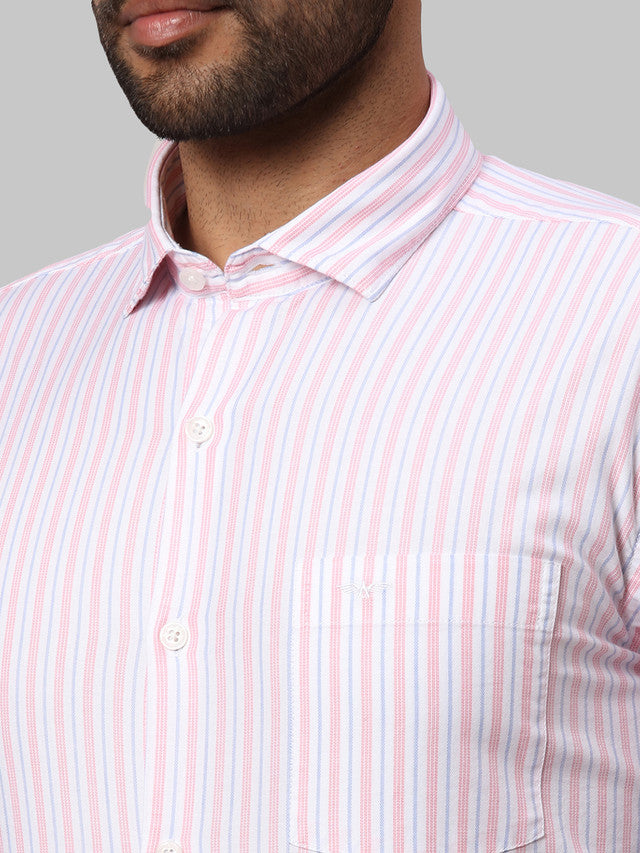 Park Avenue Men White Striped Slim Fit Cotton Casual Shirt