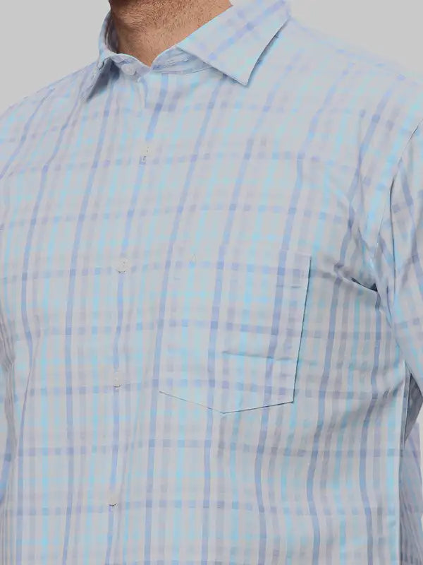 Men Blue Slim Fit Checks Cotton Cut Away Collar Shirts