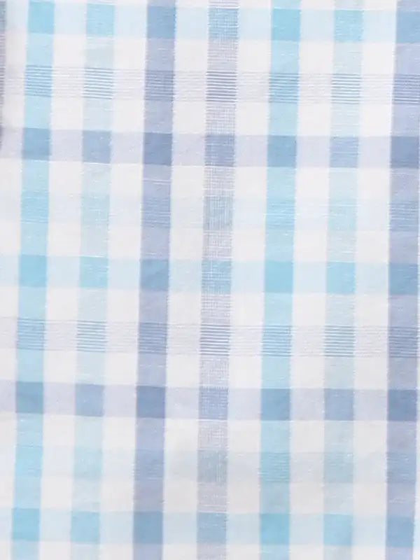 Men Blue Slim Fit Checks Cotton Cut Away Collar Shirts