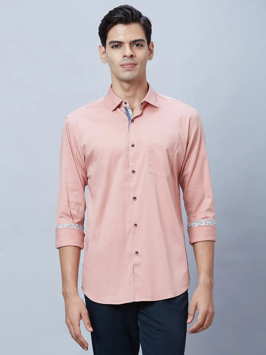 Park Avenue Men Pink Solid Slim Fit Cotton Blend Casual Shirt