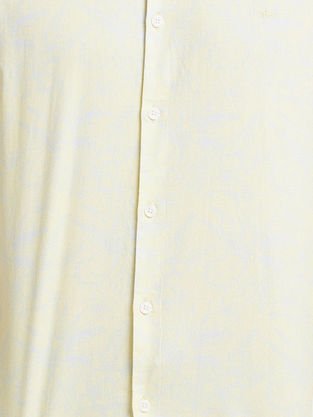 Park Avenue Men Yellow Printed Slim Fit Full Sleeve Cut Away Collar Shirt