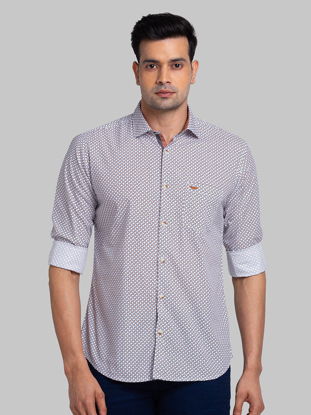 Park Avenue Men Grey Printed Slim Fit Cotton Casual Shirt