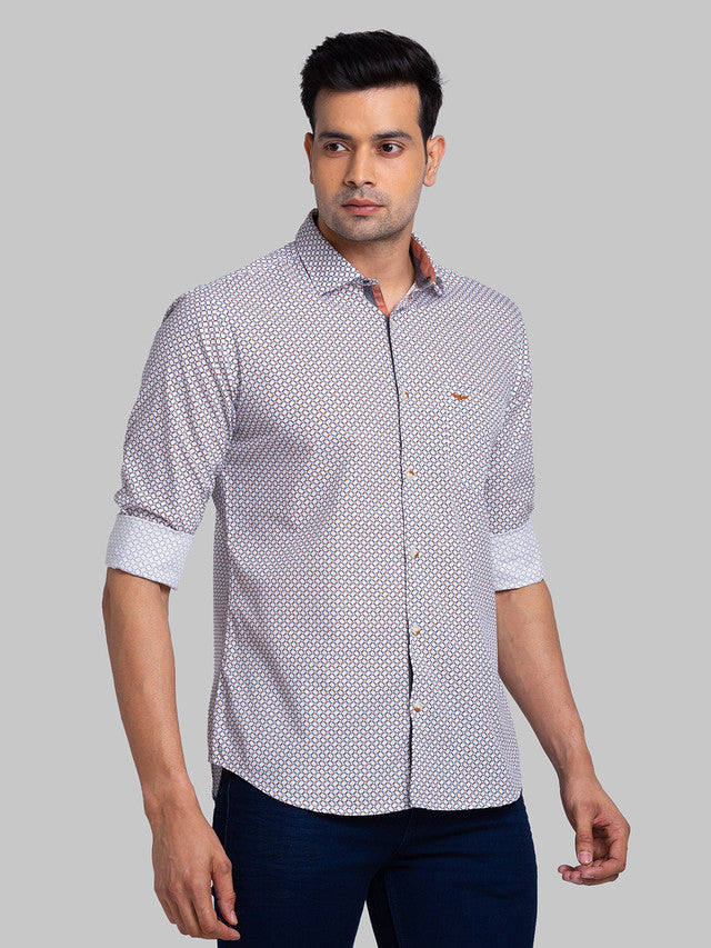 Park Avenue Men Grey Printed Slim Fit Cotton Casual Shirt