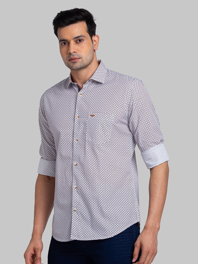 Park Avenue Men Grey Printed Slim Fit Cotton Casual Shirt