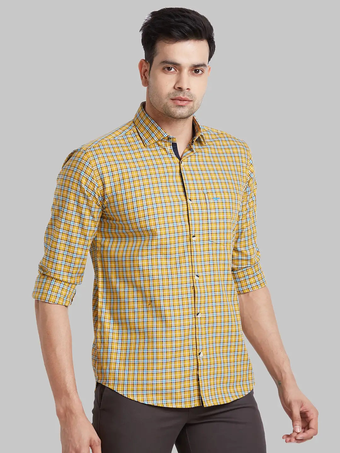 Park Avenue Men Brown Checks Slim Fit Cotton Casual Shirt