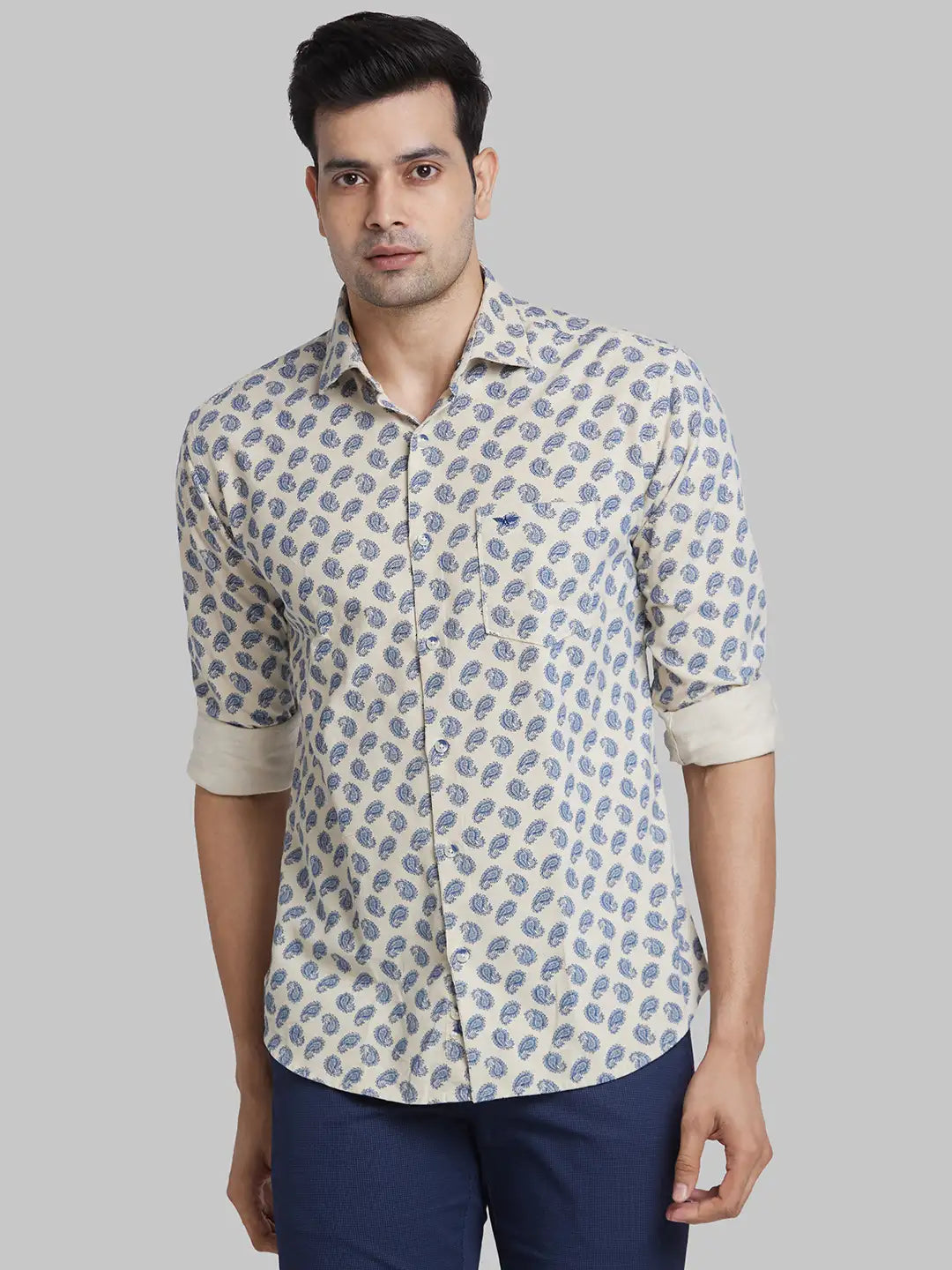 Park Avenue Men Brown Printed Slim Fit Cotton Casual Shirt