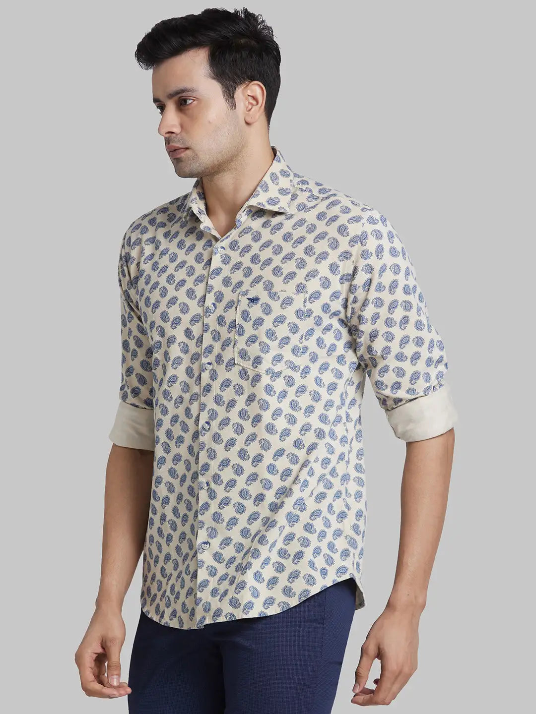 Park Avenue Men Brown Printed Slim Fit Cotton Casual Shirt