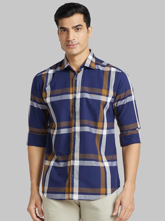 Men Blue Slim Fit Checks Cotton Shirts