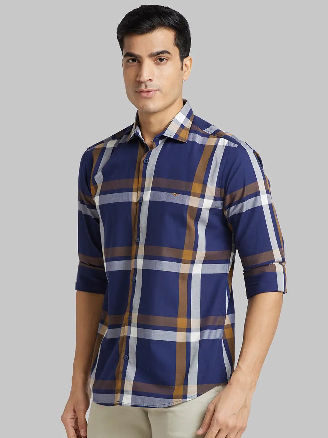 Men Blue Slim Fit Checks Cotton Shirts