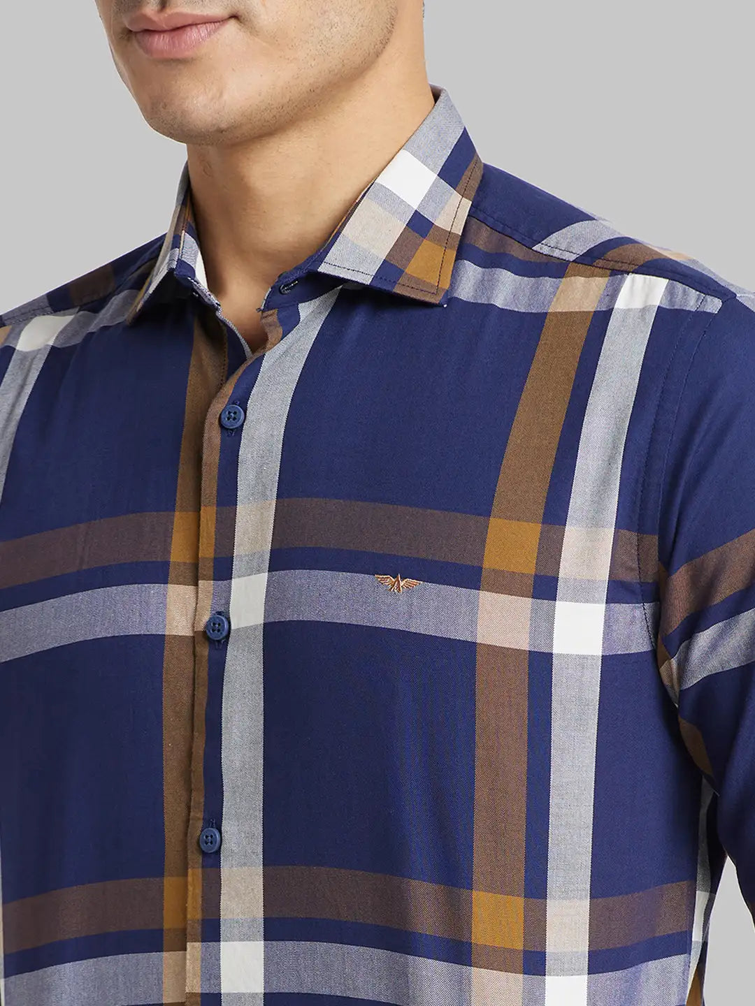 Men Blue Slim Fit Checks Cotton Shirts