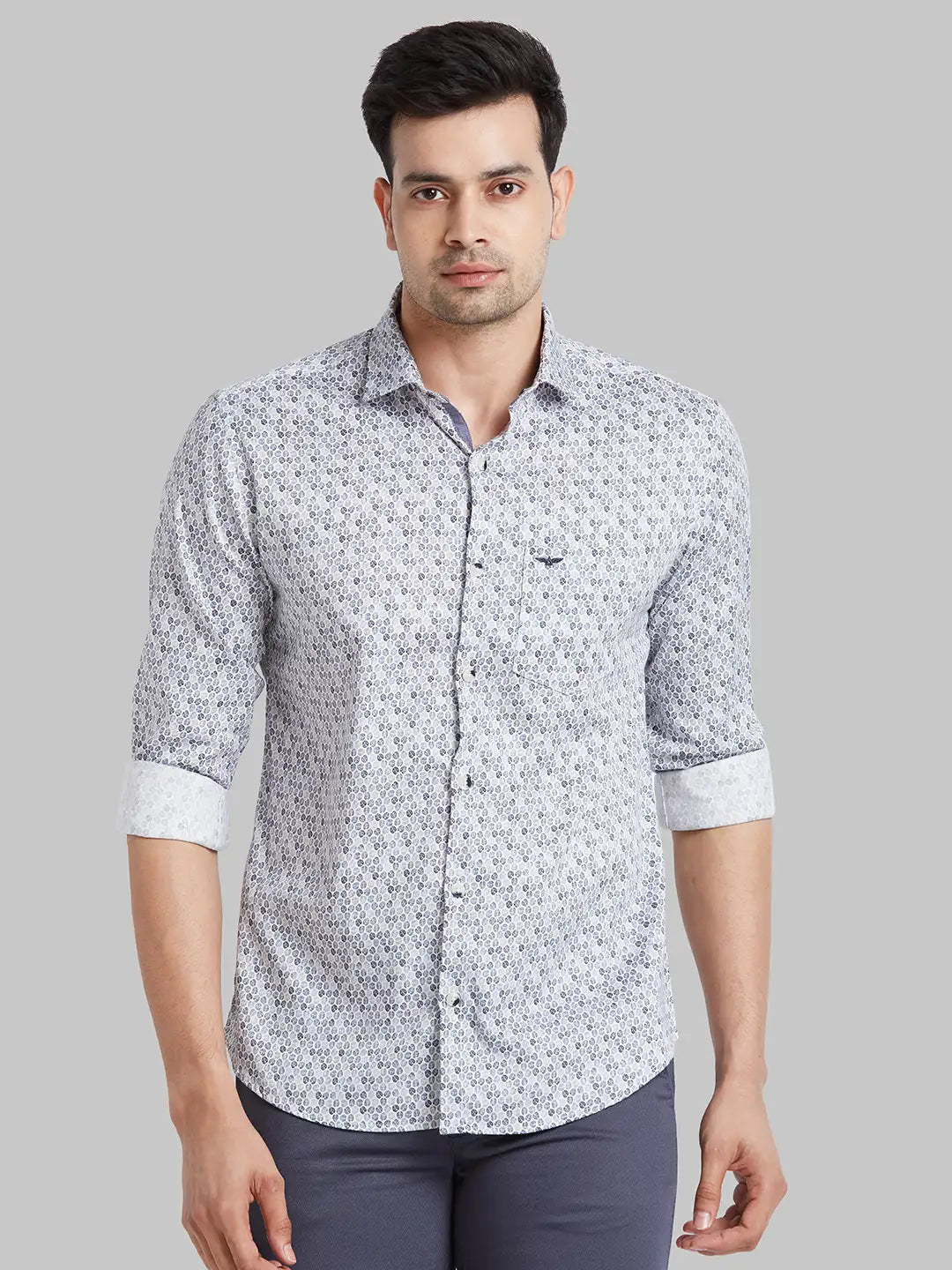 Men Blue Slim Fit Print Cotton Shirts