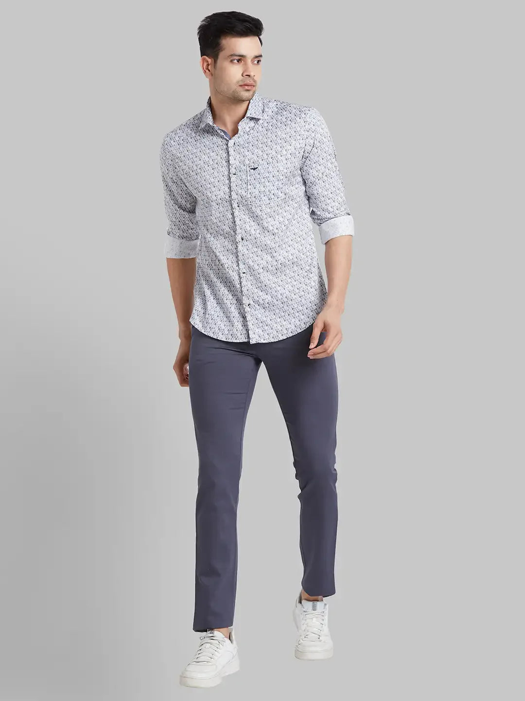 Men Blue Slim Fit Print Cotton Shirts